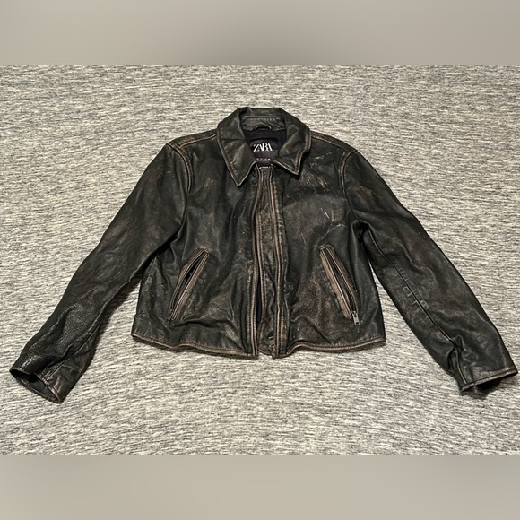 Zara Jackets & Blazers - Zara Distressed Leather Jacket Size Large